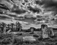 Dereenataggert Stone Circle under Stormy Skies, monochrome
